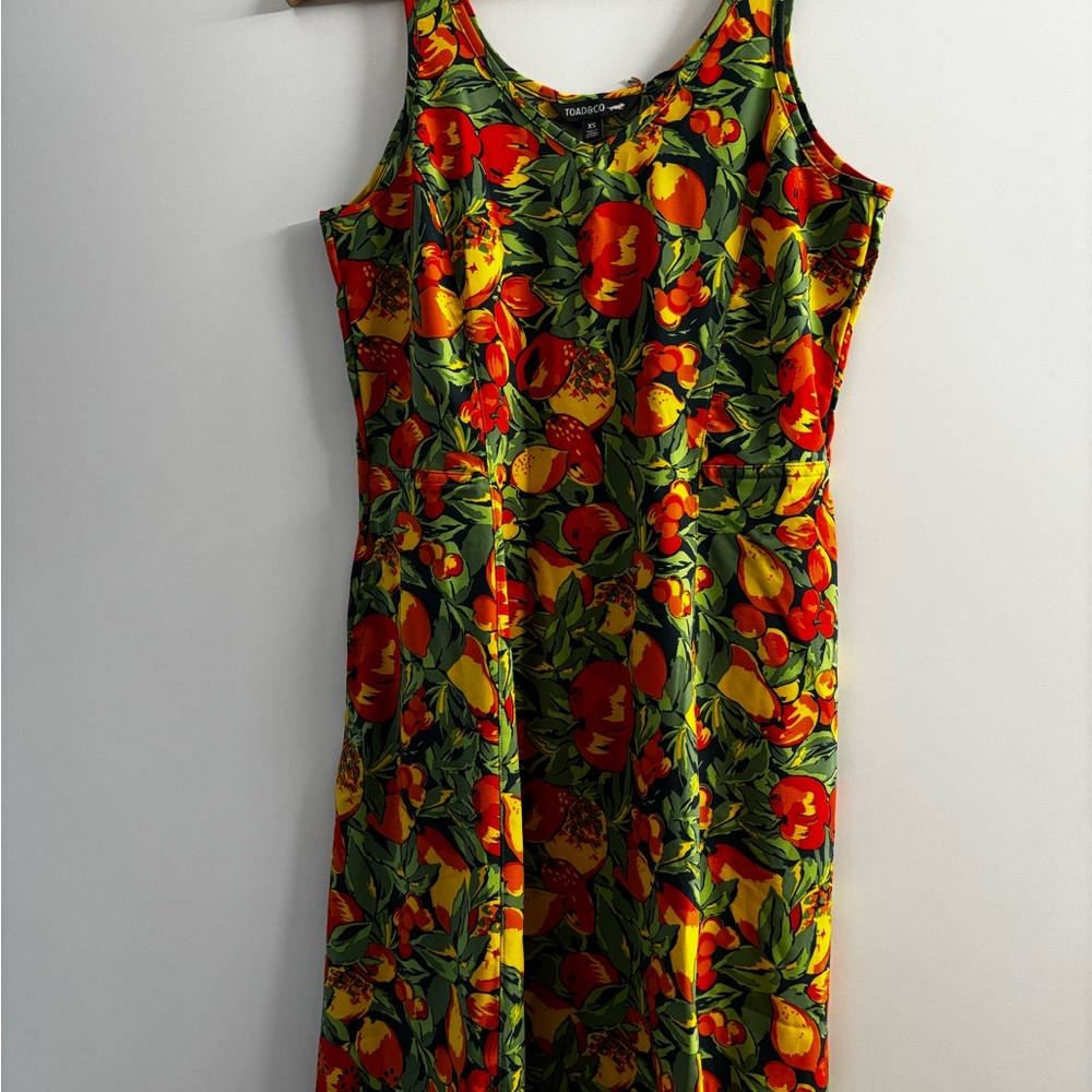 Toad&Co Crusher Vibrant Citrus Fruit Print Pockets Lightweight XS Tank Dress